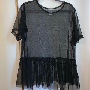 Mesh Ruffled Peplum Top